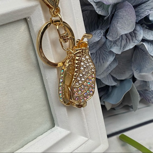 Silver & Iridescent Crystal Golf Bag Keychain Charm - Picture 3 of 16